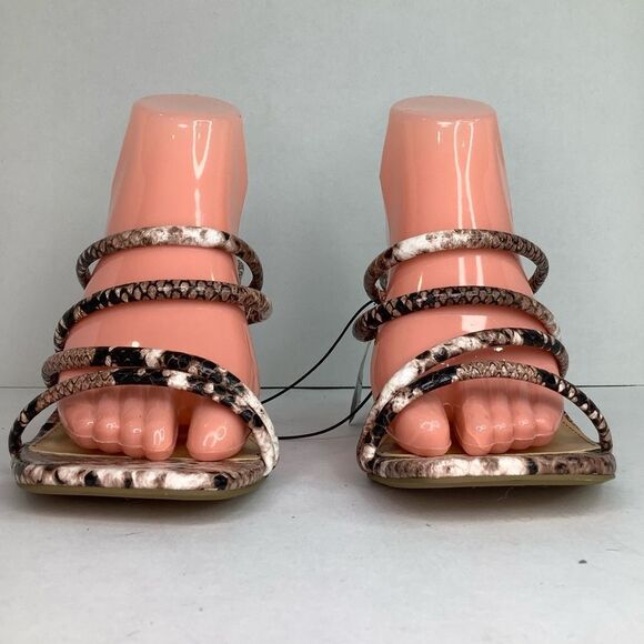 New! Express Square Toe Strap Round Heel Faux Leather Snake Print Sandals Sz 9 - Picture 3 of 11